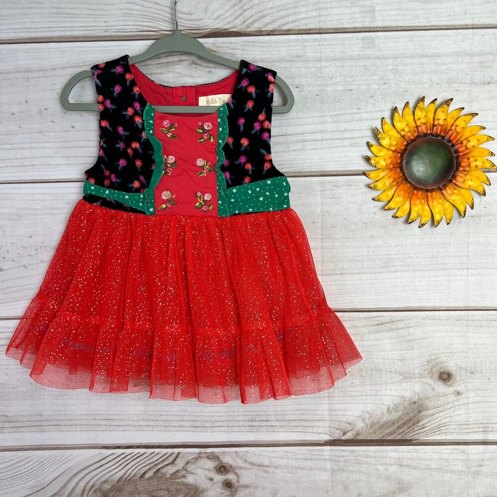 Matilda Jane Red Glitter Tulle Caroling Away Toddler Girls' Top 2T